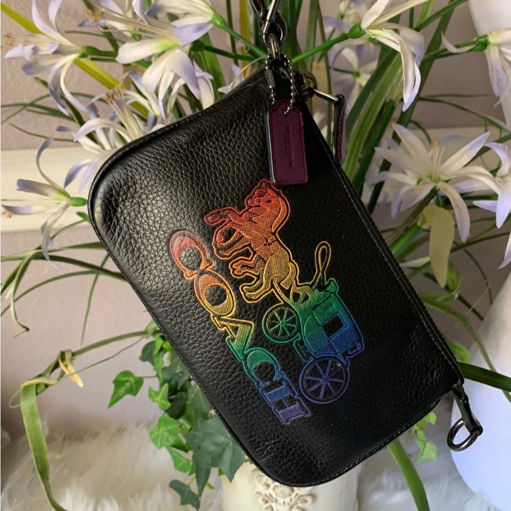 🔥SOLD🔥 Coach Nolita 19 .Black Leather Rainbow Horse and Carriage Print - Picture 3 of 10